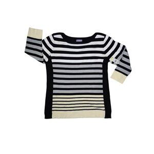 Laura Scott Woman Striped Color Block Boatneck Sweater 3/4-Sleeve 1X NWT